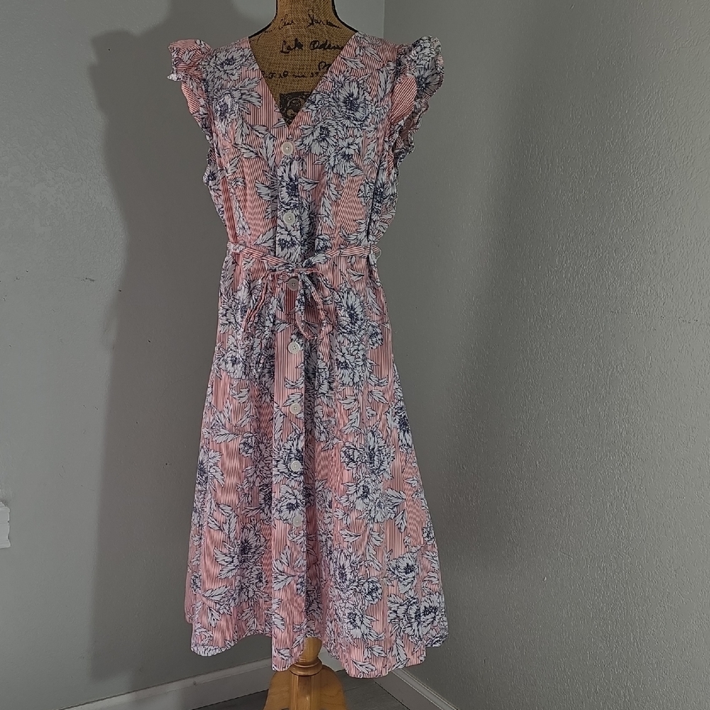 Tommy Hilfiger Pink and White Floral Midi Dress